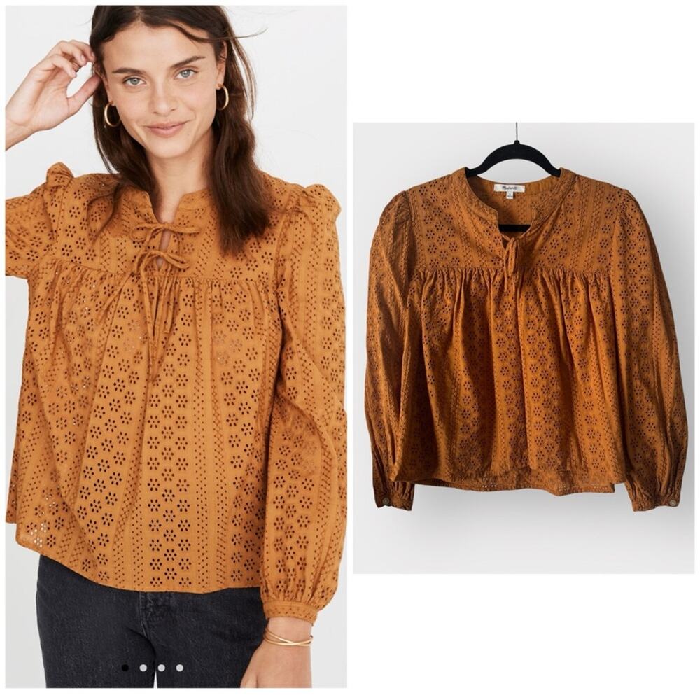 Madewell Eyelet Double-Tie Peasant Top